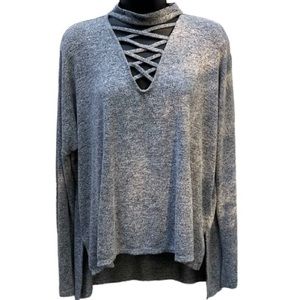 Cage Neck Top Heather Gray High/Low